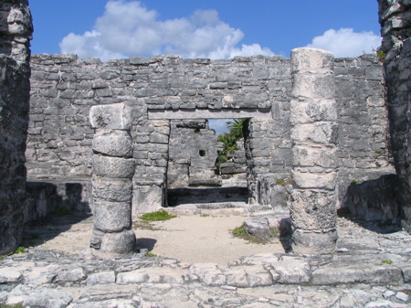 Line-up of doorways at Tulum ruins Line-up of doorways at Tulum ruins