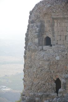 Part of the southwestern wall or tower with three types of building materials visible